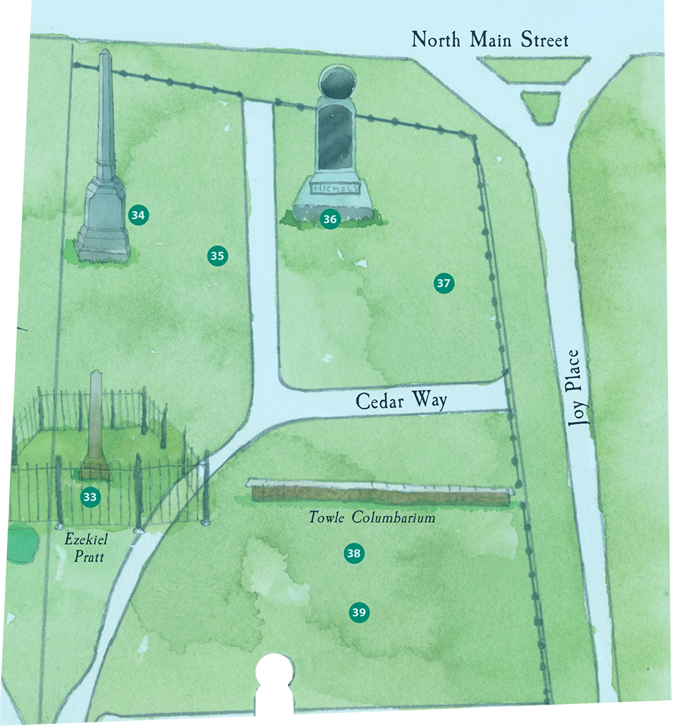 Cohasset Central Cemetery Tour Stops #33-39 map