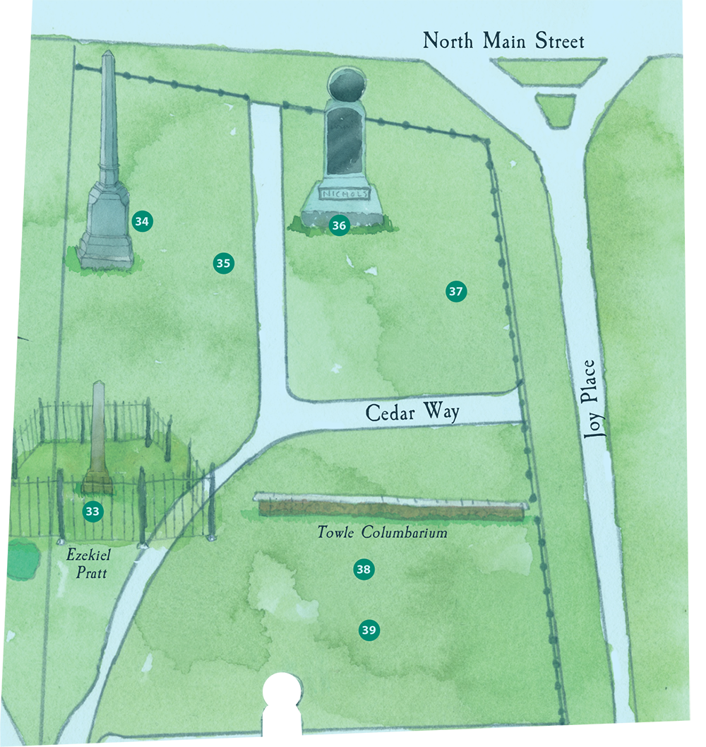 Cohasset Central Cemetery Tour Stops #33-39 map