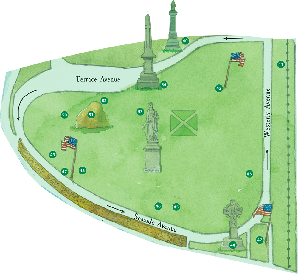 Cohasset Central Cemetery Tour Stops #40-54 map