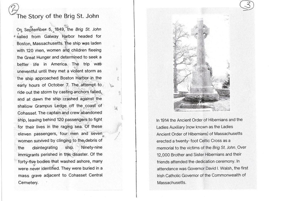 Program for the Annual Memorial Mass for the 174th Anniversary of the Wreck of the Brig St. John