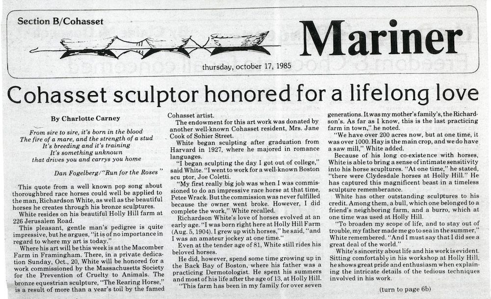 Cohasset Mariner article - October 1985 (p1)