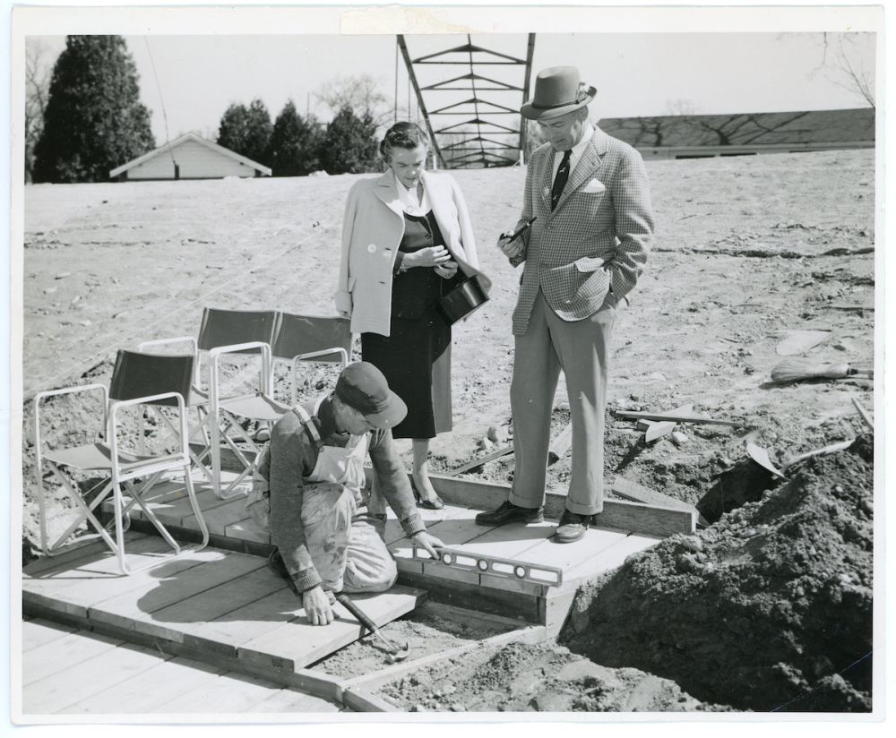 Helen Vosoff with Fred Good, Jr and Lawrence Clarke May 1956 Music Circus construction