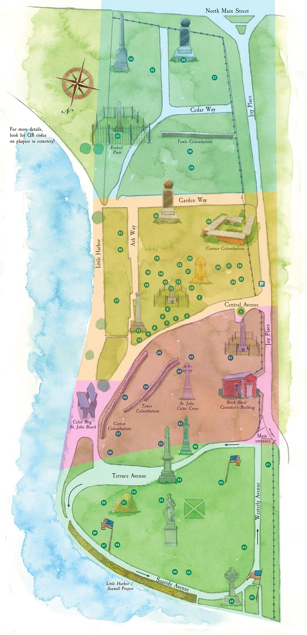 Illustrated map of Cohasset Central Cemetery