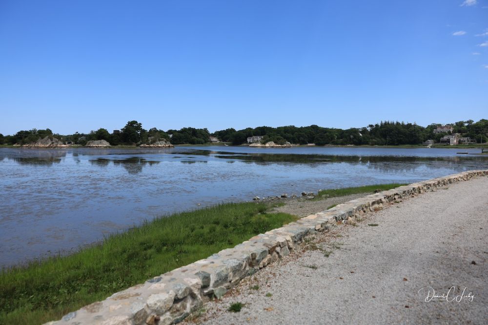 A day with a high tide next to the new seawall