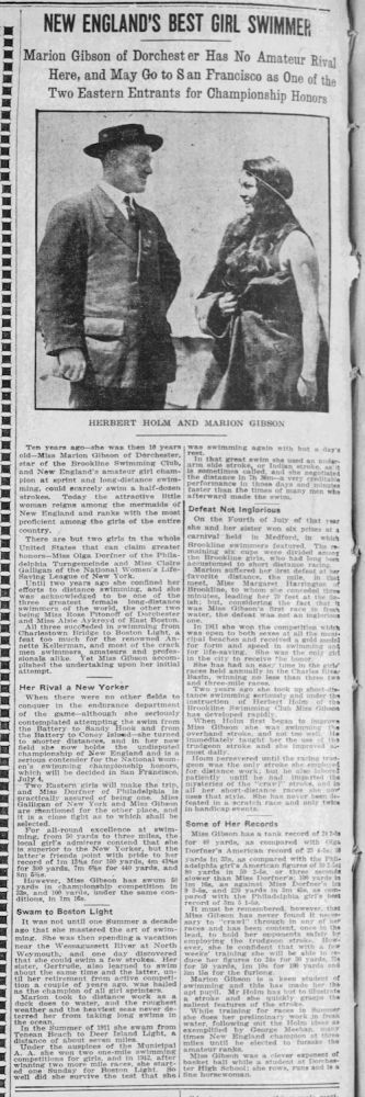 Woods was featured in a May 7, 1916 Boston Globe article that she was one of three US women noted for their long distance swimming championships.