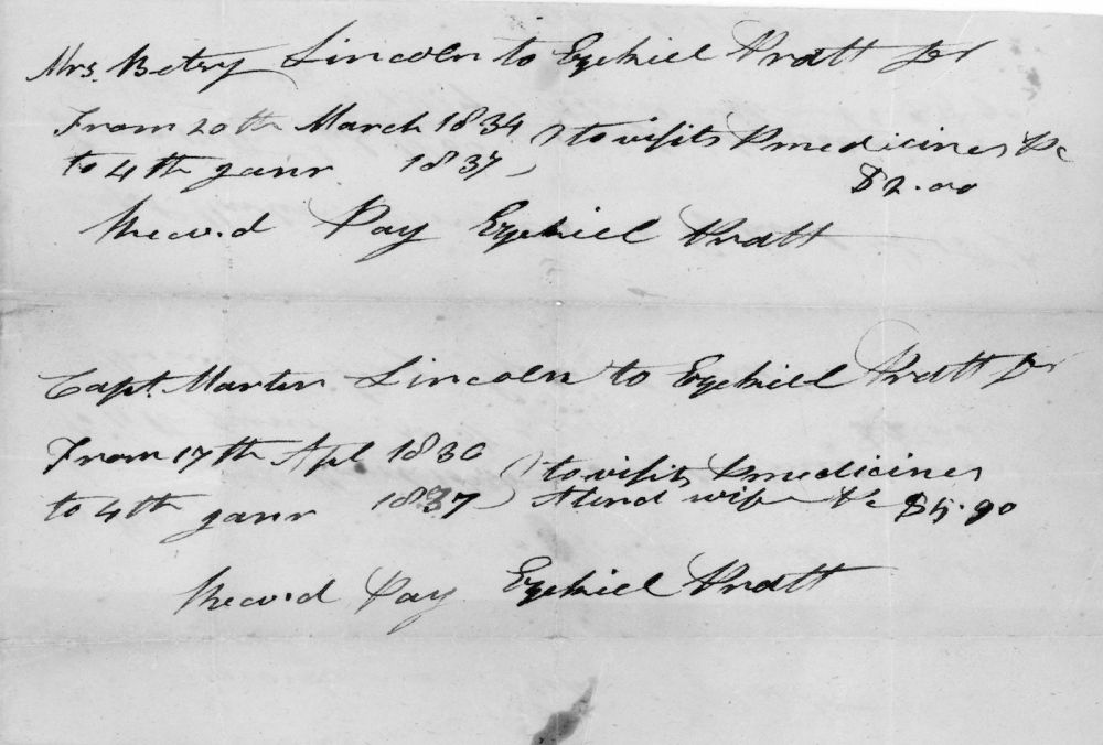 Dr. Pratt Bill Receipt 1836