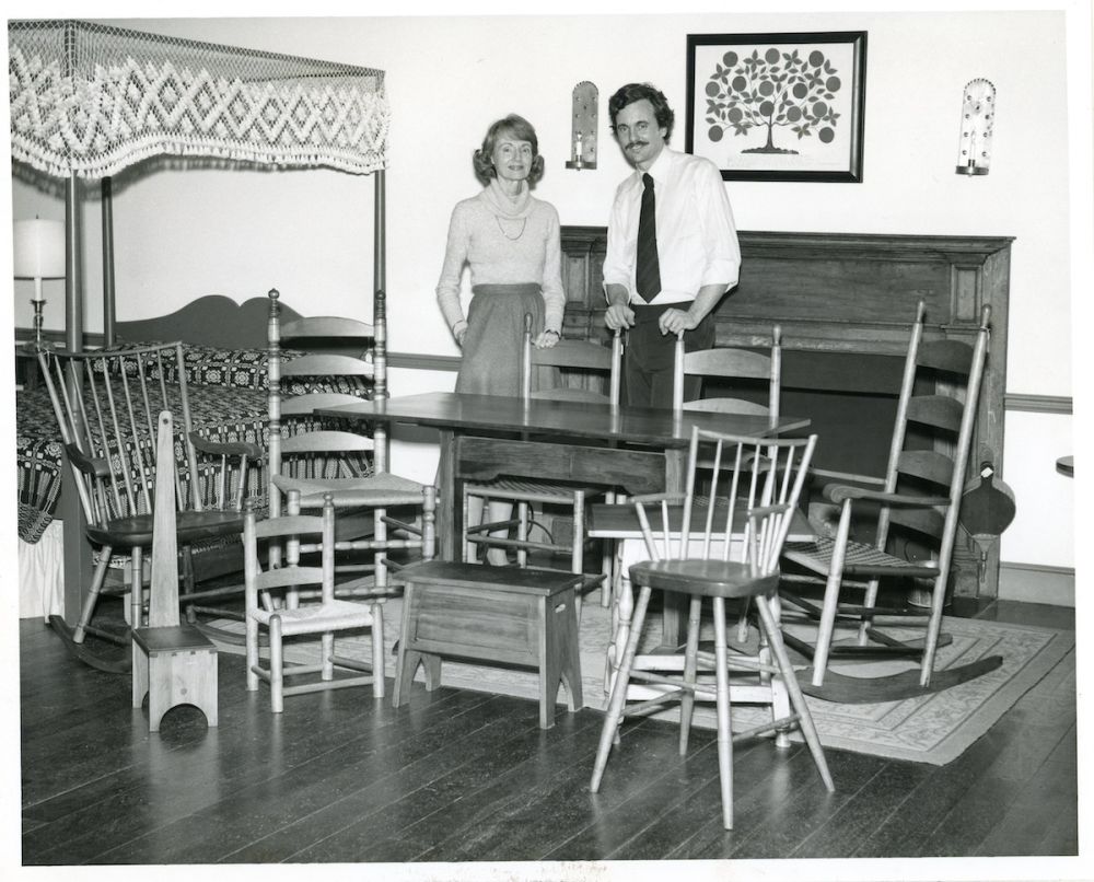 Mary & John Hagerty in furniture kit showroom - Cohasset