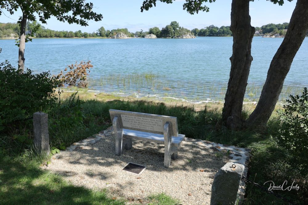 The bench with a view of Little Harbor.