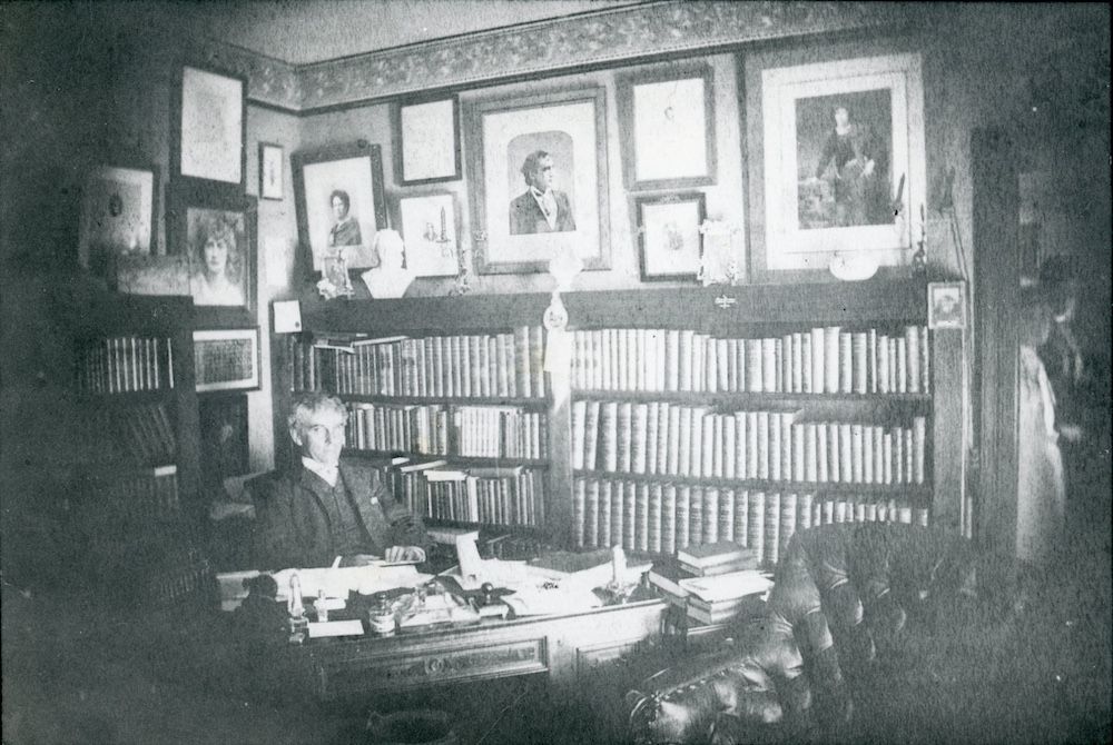 Barrett in his study at 49 Margin Street in Cohasset. The mansion was named the "Villa Marie" and later renamed "The Oaks" by its new owner, Clarence Barron.