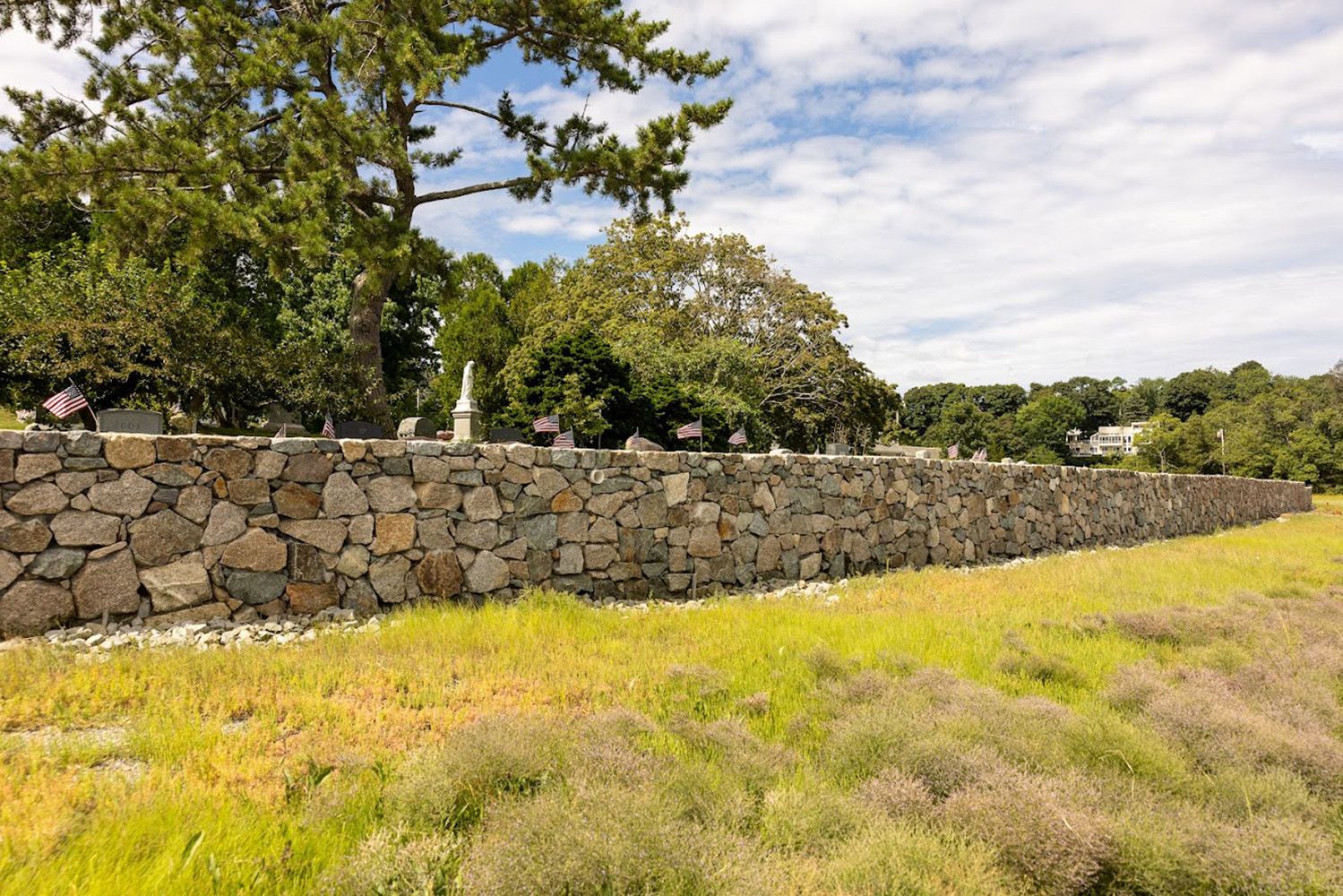 Stone seawall, Cohasset Central Cemetery