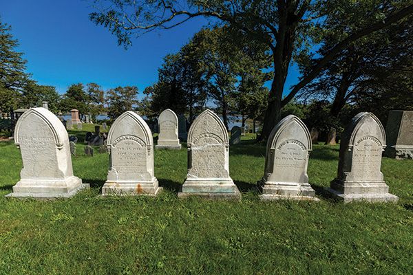 row of gravestones, Cohasset Central Cemetery