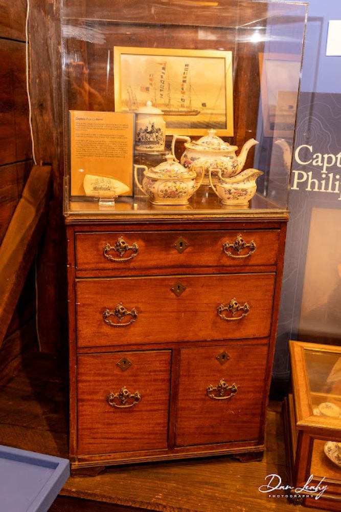 A chest and tea service once owned by Captain Philip Fox.